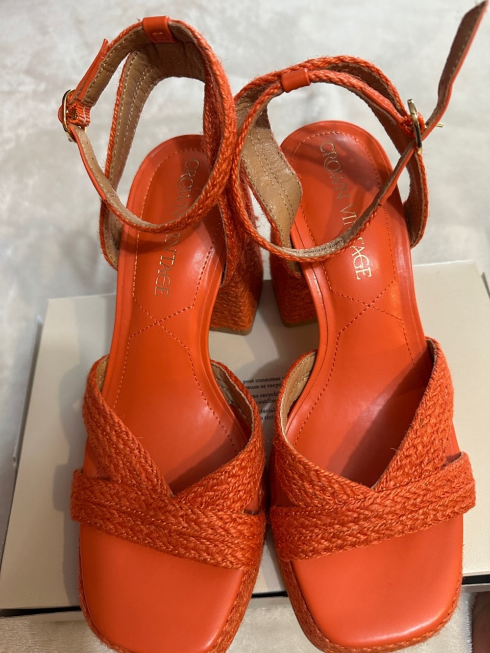 Crown Vintage Braided Orange Platform Wedges with Ankle Buckle